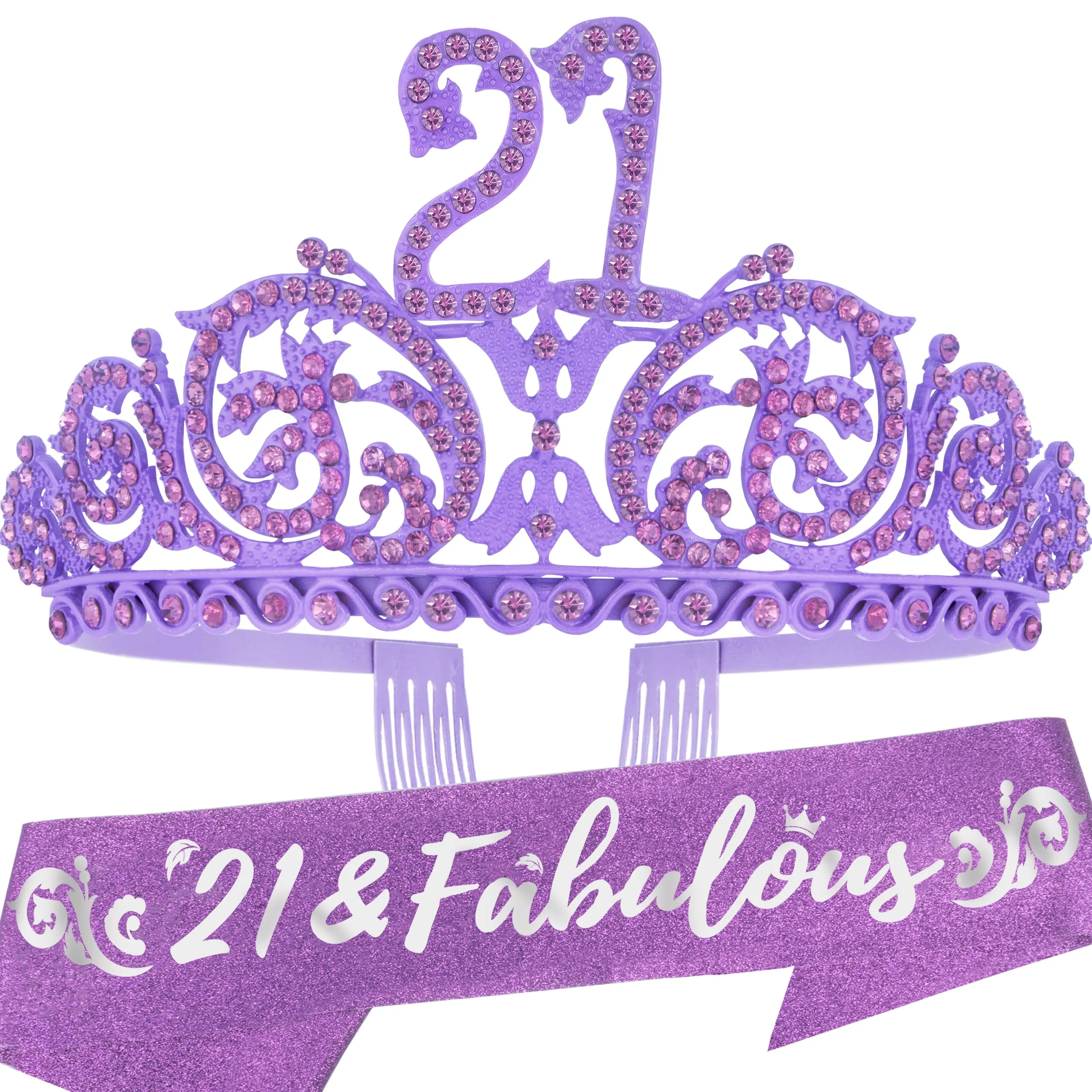 21st Birthday, 21st Birthday Gifts for Women, 21st Birthday Tiara and Sash Purple, 21st