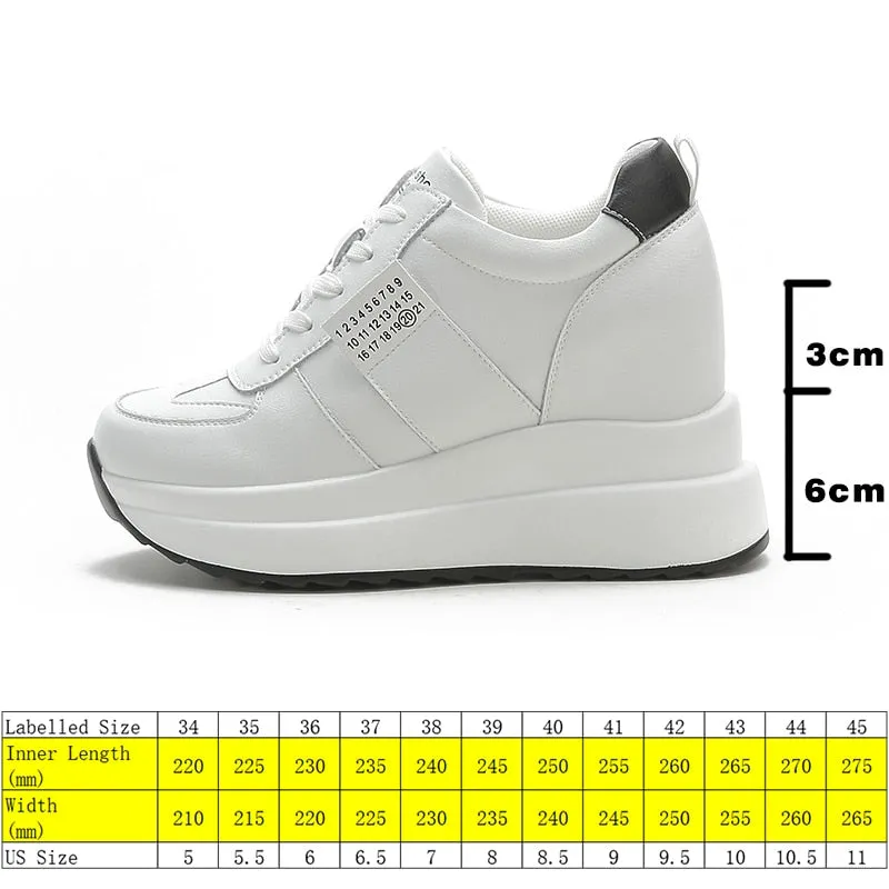 Amozae  9Cm Platform Wedge Sneakers Women Shoes Genuine Leather Spring Autumn Air Mesh Breathable Summer Shoes Women