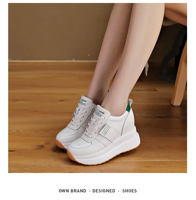 Amozae  9Cm Platform Wedge Sneakers Women Shoes Genuine Leather Spring Autumn Air Mesh Breathable Summer Shoes Women