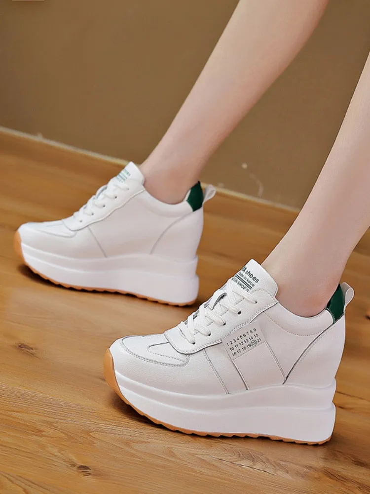 Amozae  9Cm Platform Wedge Sneakers Women Shoes Genuine Leather Spring Autumn Air Mesh Breathable Summer Shoes Women