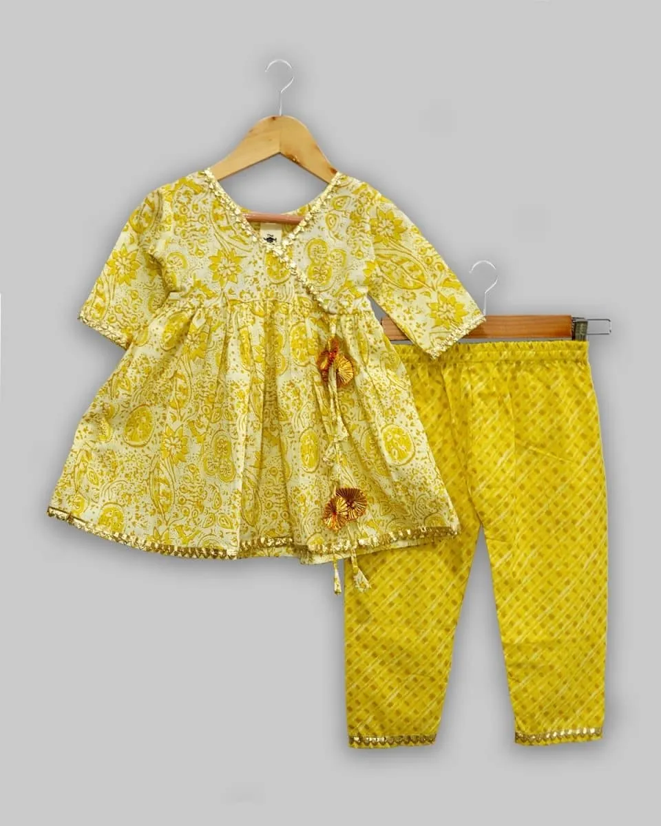 Aurelie Yellow Girls Anarkali Kurta Set