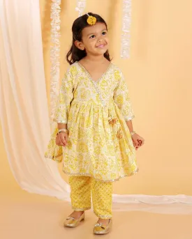 Aurelie Yellow Girls Anarkali Kurta Set