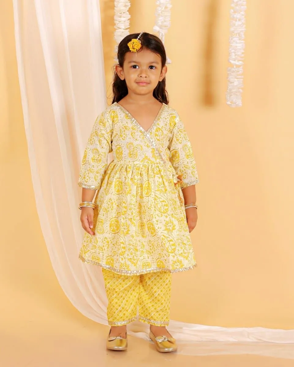 Aurelie Yellow Girls Anarkali Kurta Set