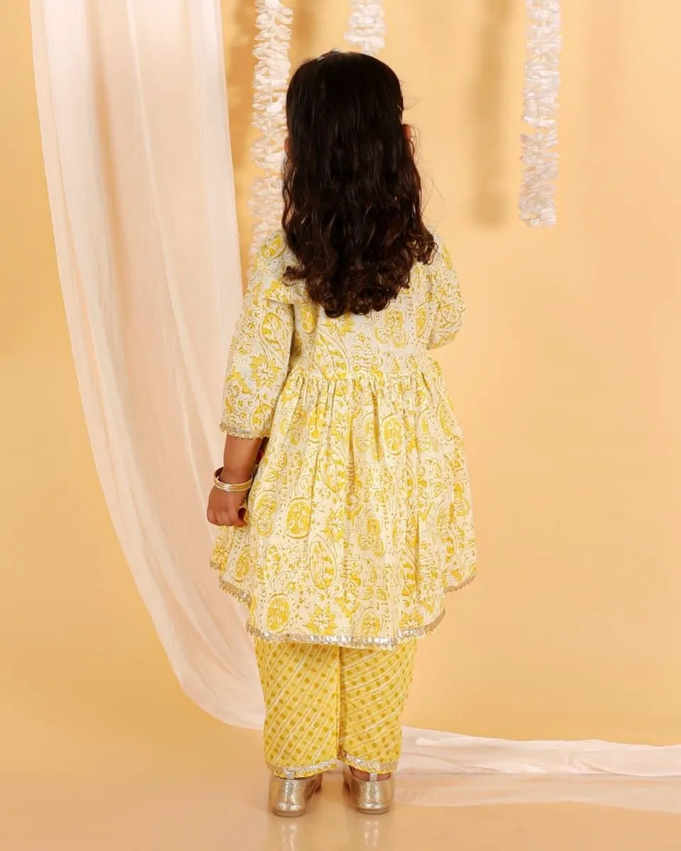 Aurelie Yellow Girls Anarkali Kurta Set