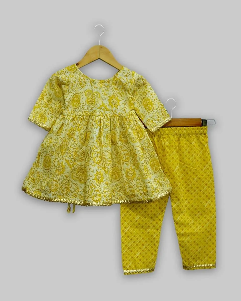 Aurelie Yellow Girls Anarkali Kurta Set