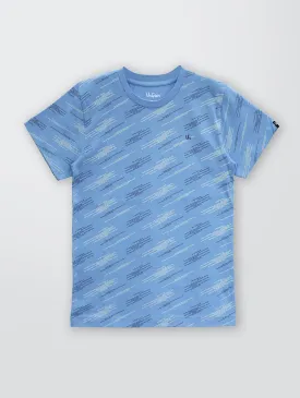 Boys Blue Printed Round Neck T-shirt