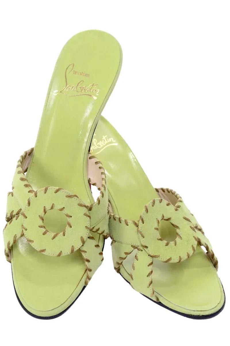 Christian Louboutin Lime Green Open Toe Sandal Heels w Topstitching