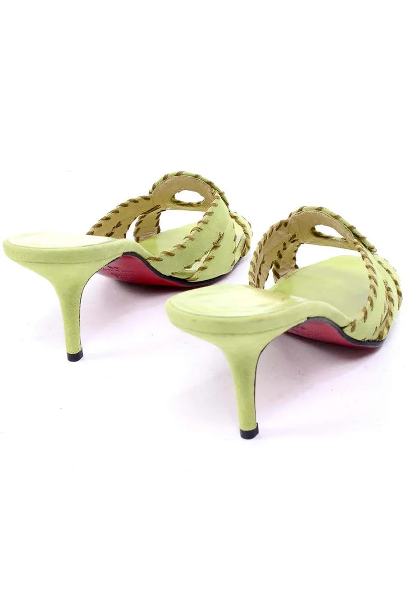 Christian Louboutin Lime Green Open Toe Sandal Heels w Topstitching