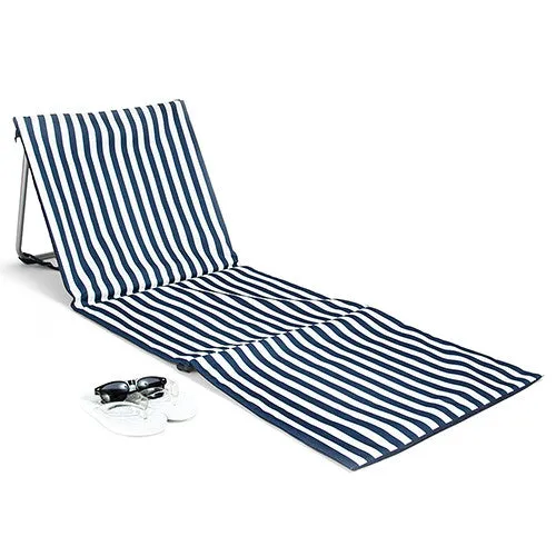 Folding Beach Mat and Sun Lounger in Classic Blue and White Stripe - Personalized