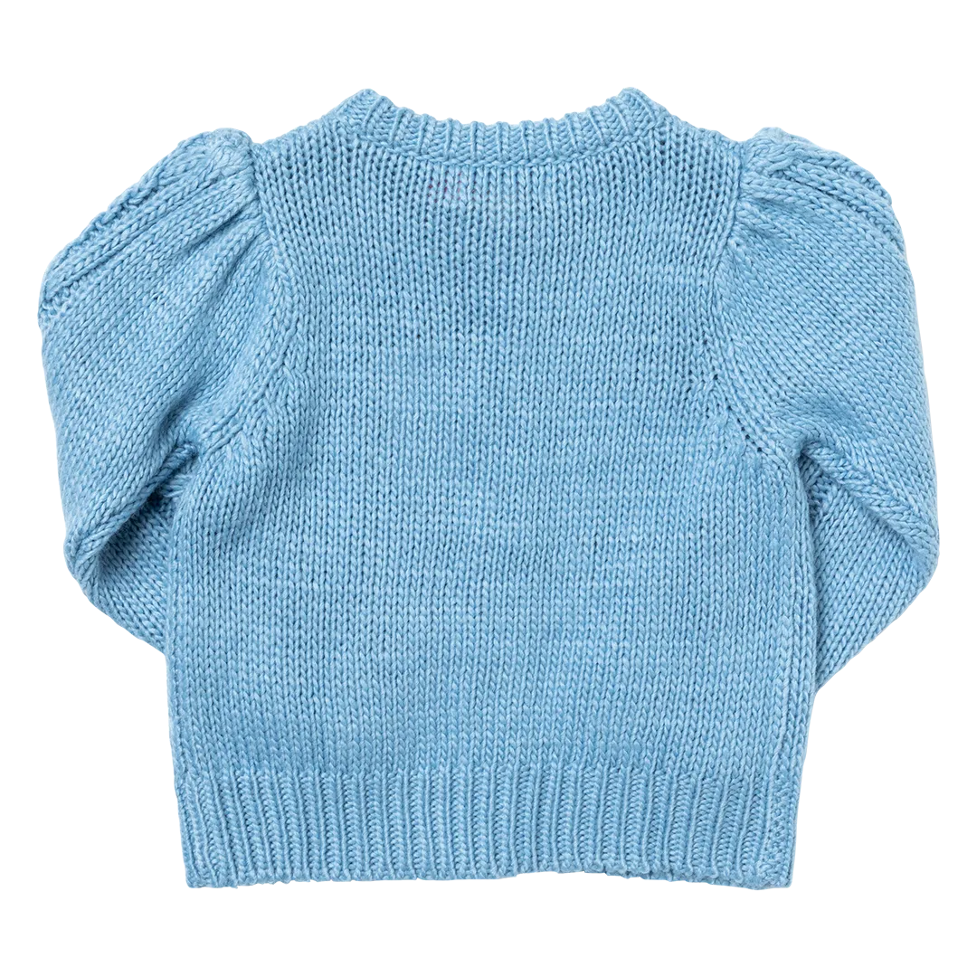 Girls Cable Constance Sweater in Dusty Blue