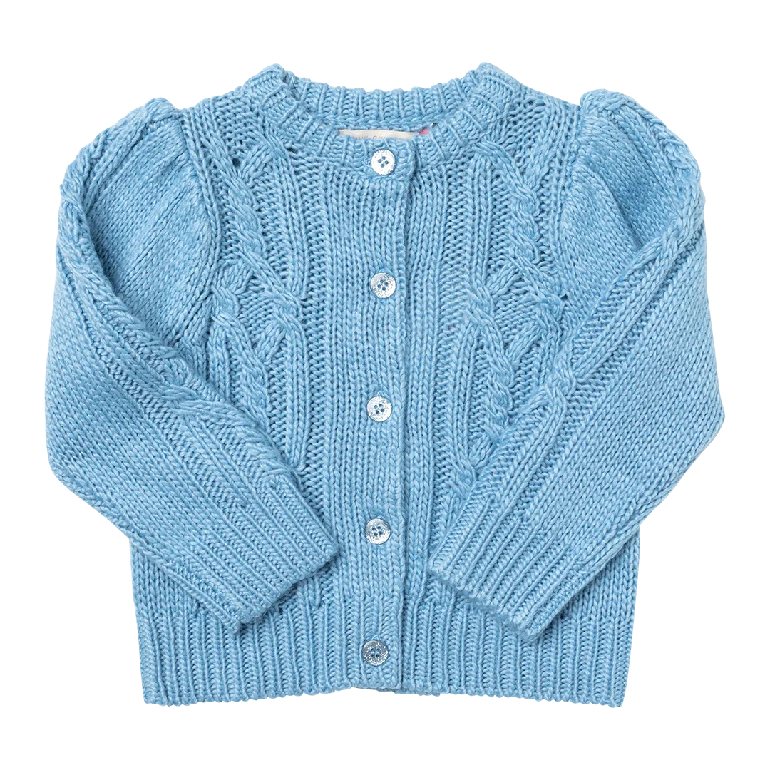 Girls Cable Constance Sweater in Dusty Blue