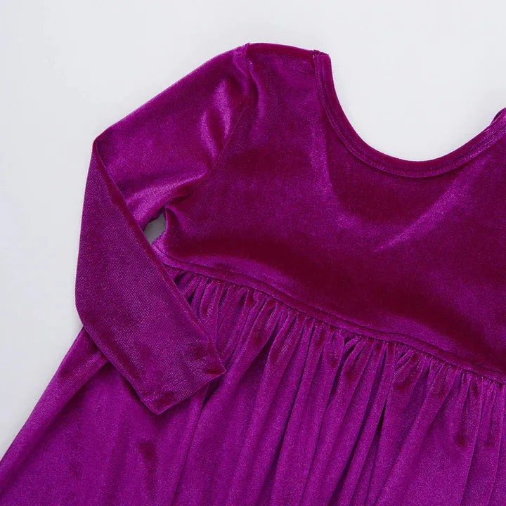 Girls Velour Steph Dress - Berry