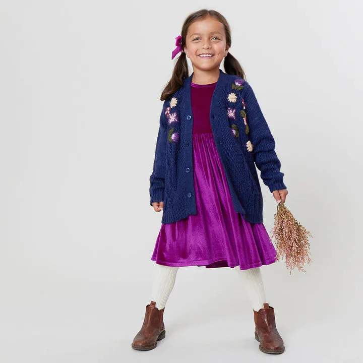 Girls Velour Steph Dress - Berry