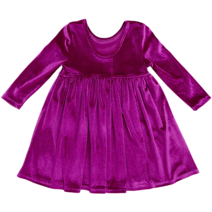 Girls Velour Steph Dress - Berry