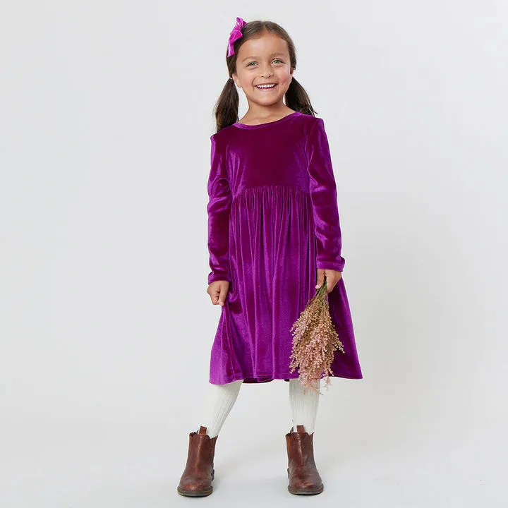 Girls Velour Steph Dress - Berry