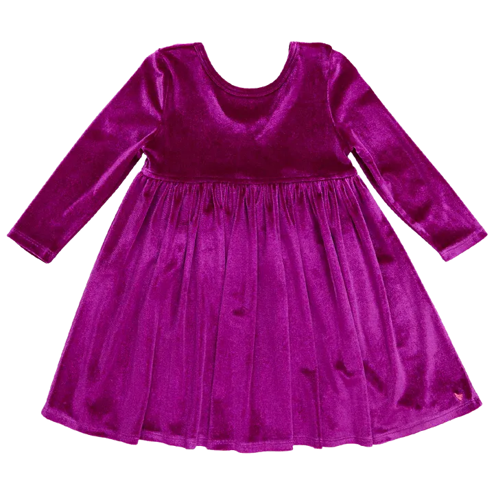 Girls Velour Steph Dress - Berry