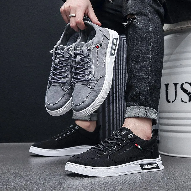 Hnzxzm New Fashion Footwear Mens Canvas Shoes Soft Cloth Mens Casual Shoes Brand Young Men Cool Street Shoes Black Grey