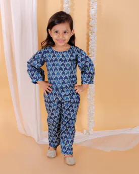 Indigo Floral Print Girls Co-ord Set