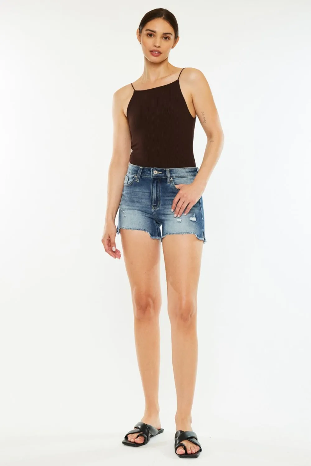 Kancan High Waist Raw Hem Denim Shorts