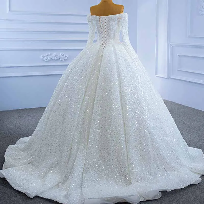 Long Sleeves Off The Shoulder Sequin- Beaded Wedding Dresses for Bridal Fall/Winter Wedding