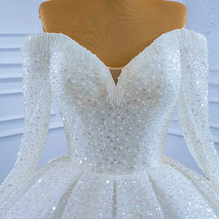 Long Sleeves Off The Shoulder Sequin- Beaded Wedding Dresses for Bridal Fall/Winter Wedding