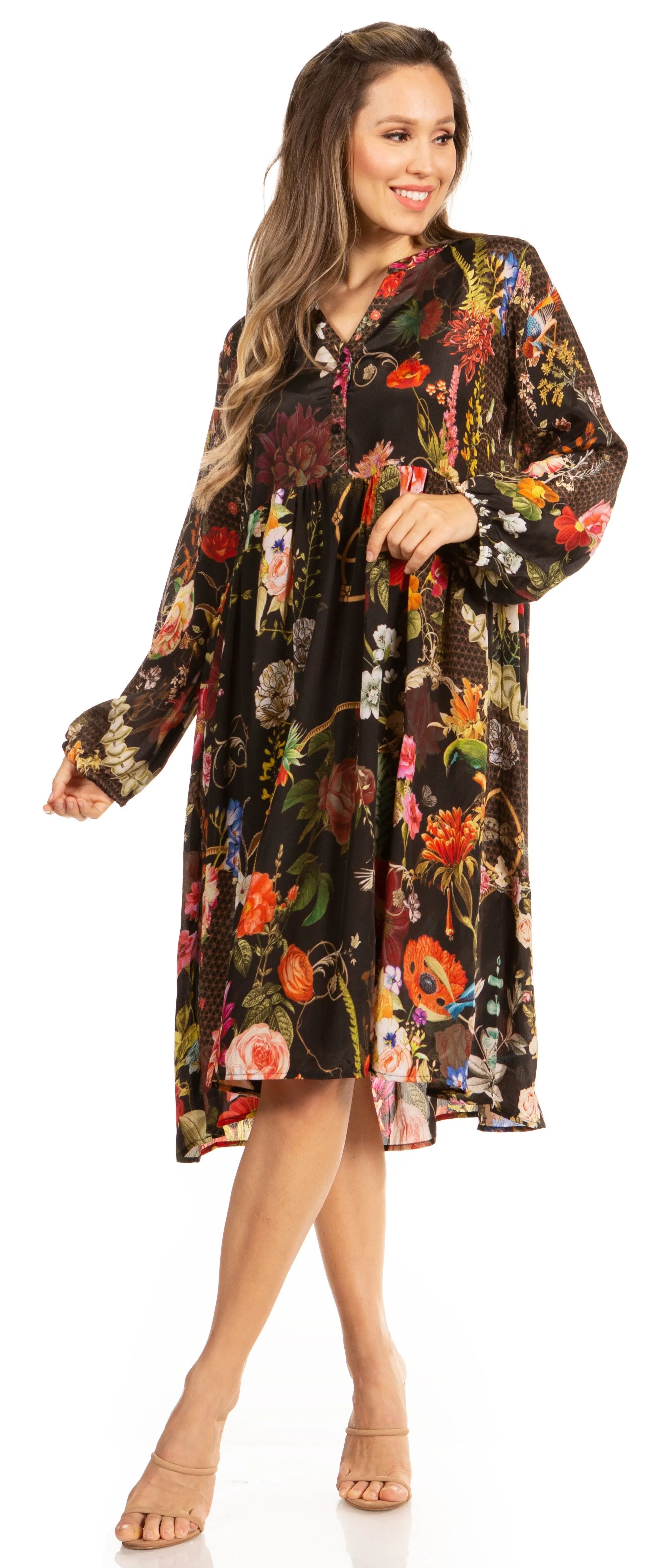 Look Chic in Sakkas Jules Women's Long Sleeve Floral Midi Dress