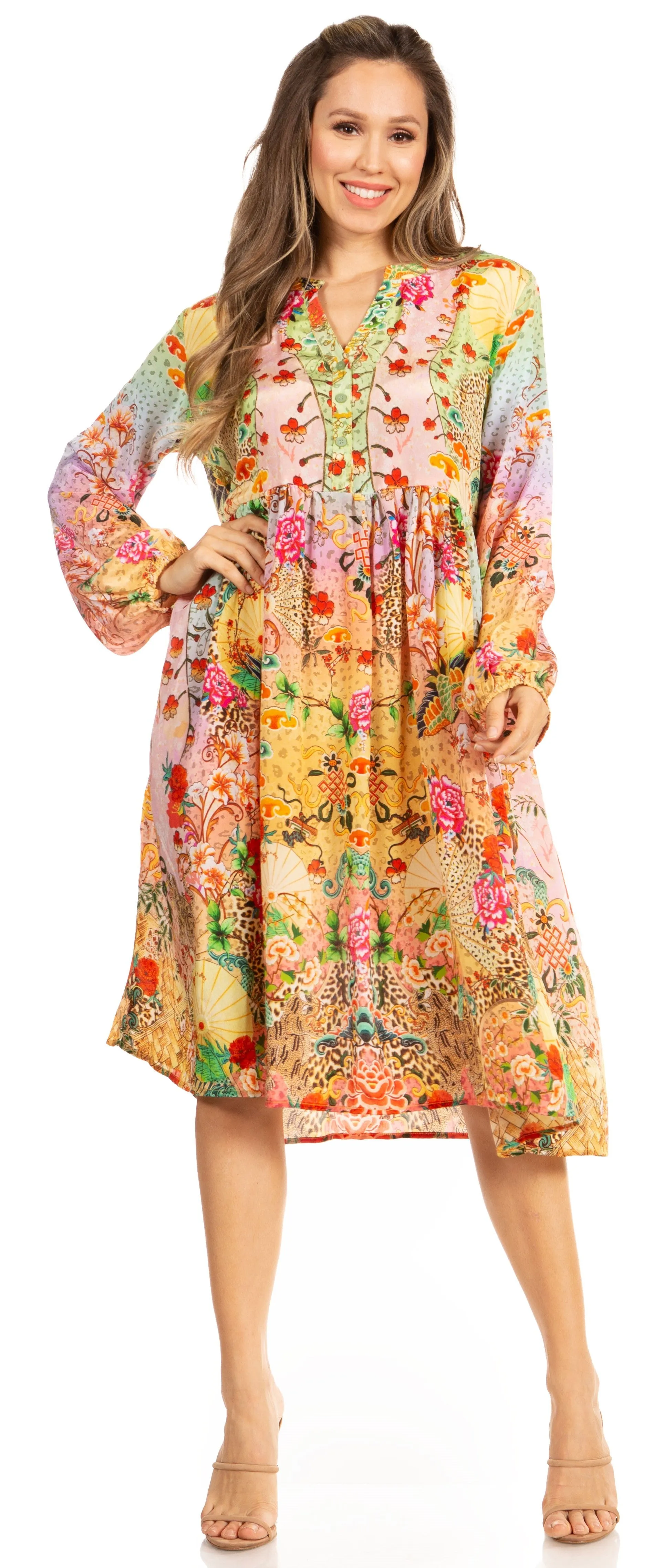 Look Chic in Sakkas Jules Women's Long Sleeve Floral Midi Dress