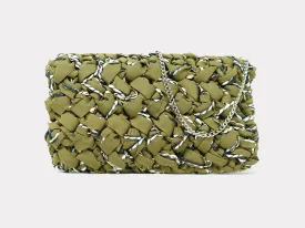 Lorenza Gandaglia Grosgrain Raffia Clutch Moss Green