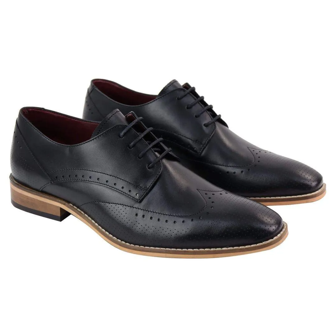 Mens Smart Casual Real Leather Office Work Wedding Shoes Laced Simple Brogues