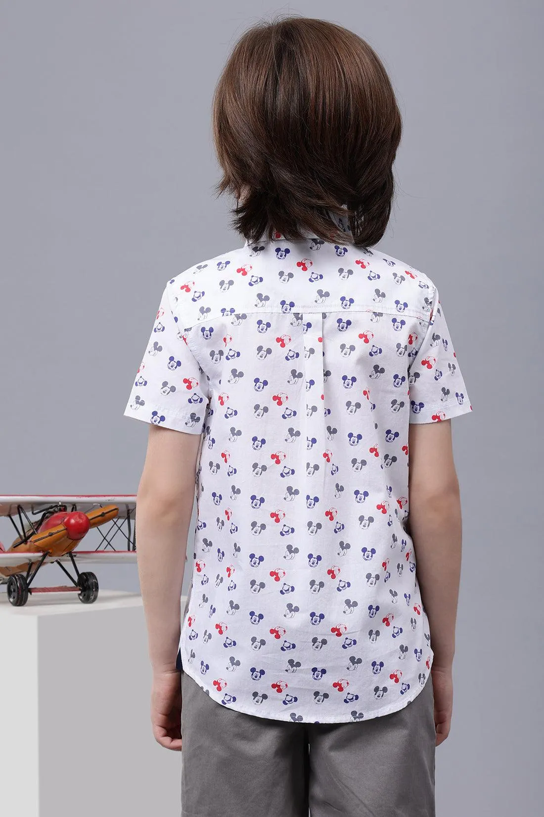 One Friday Kids Boys Mickey Printed White Cotton Shirt