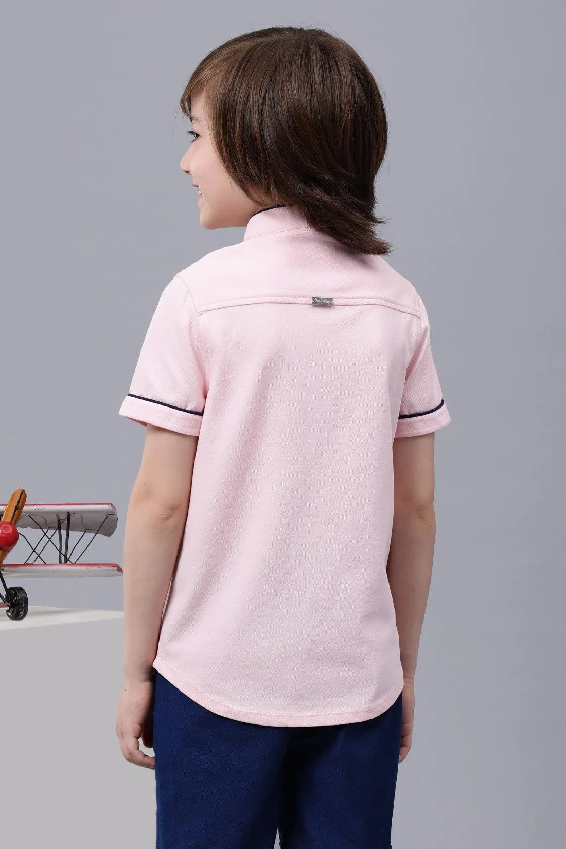 One Friday Kids Boys Pink Mandarin Collar Cotton Shirt