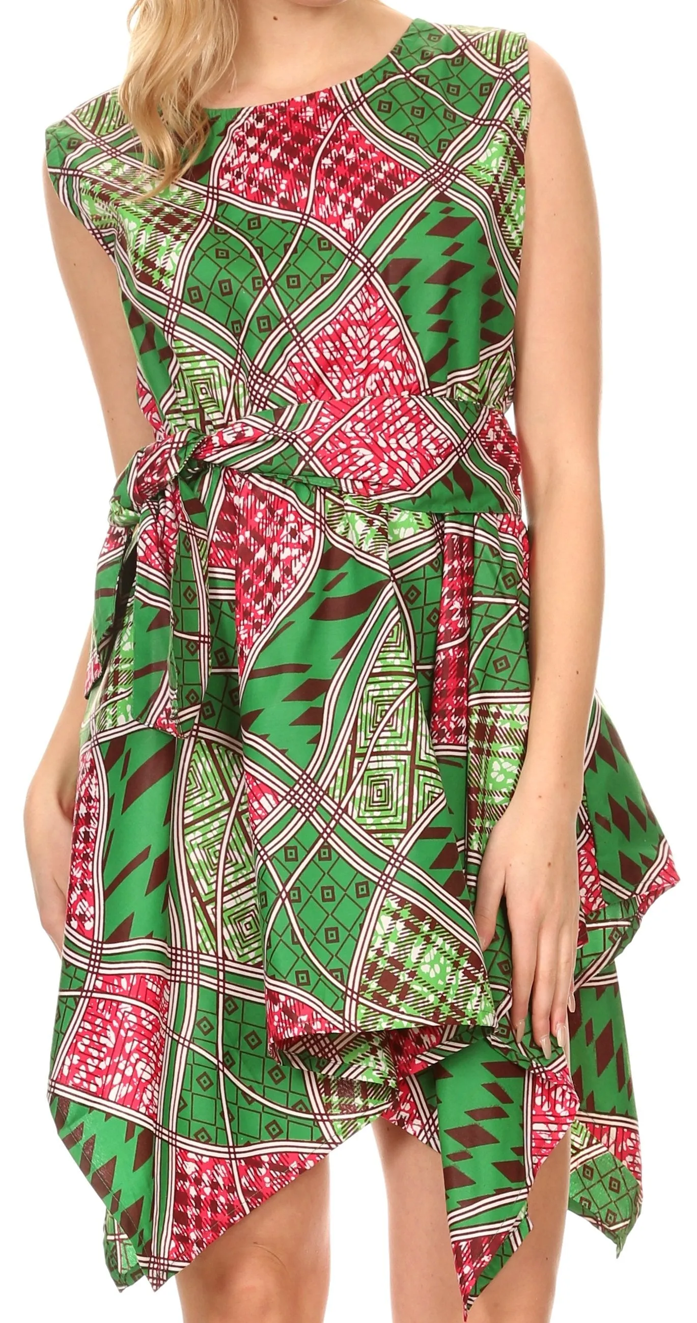 Sakkas Abeba Sleeveless Handkerchief Dress Elastic Waist Wax Print African Ankara