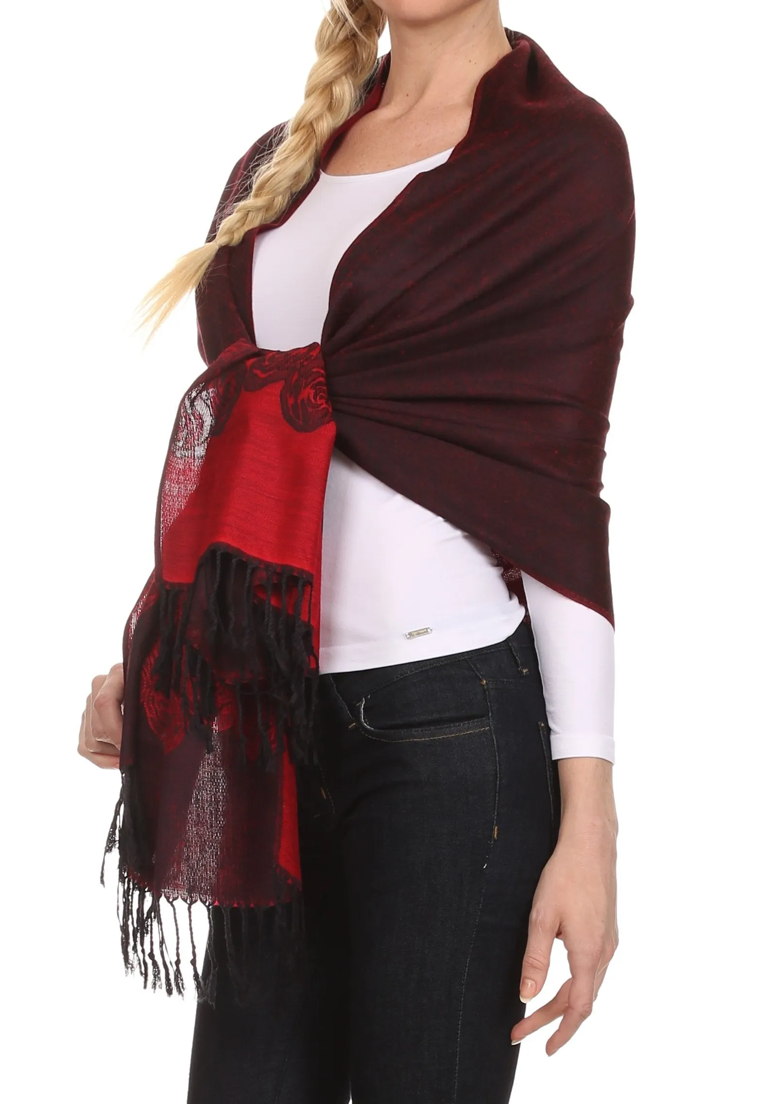 Sakkas Aubry dual colored ranunculus border soft Pashmina/ Shawl/ Wrap/ Stole