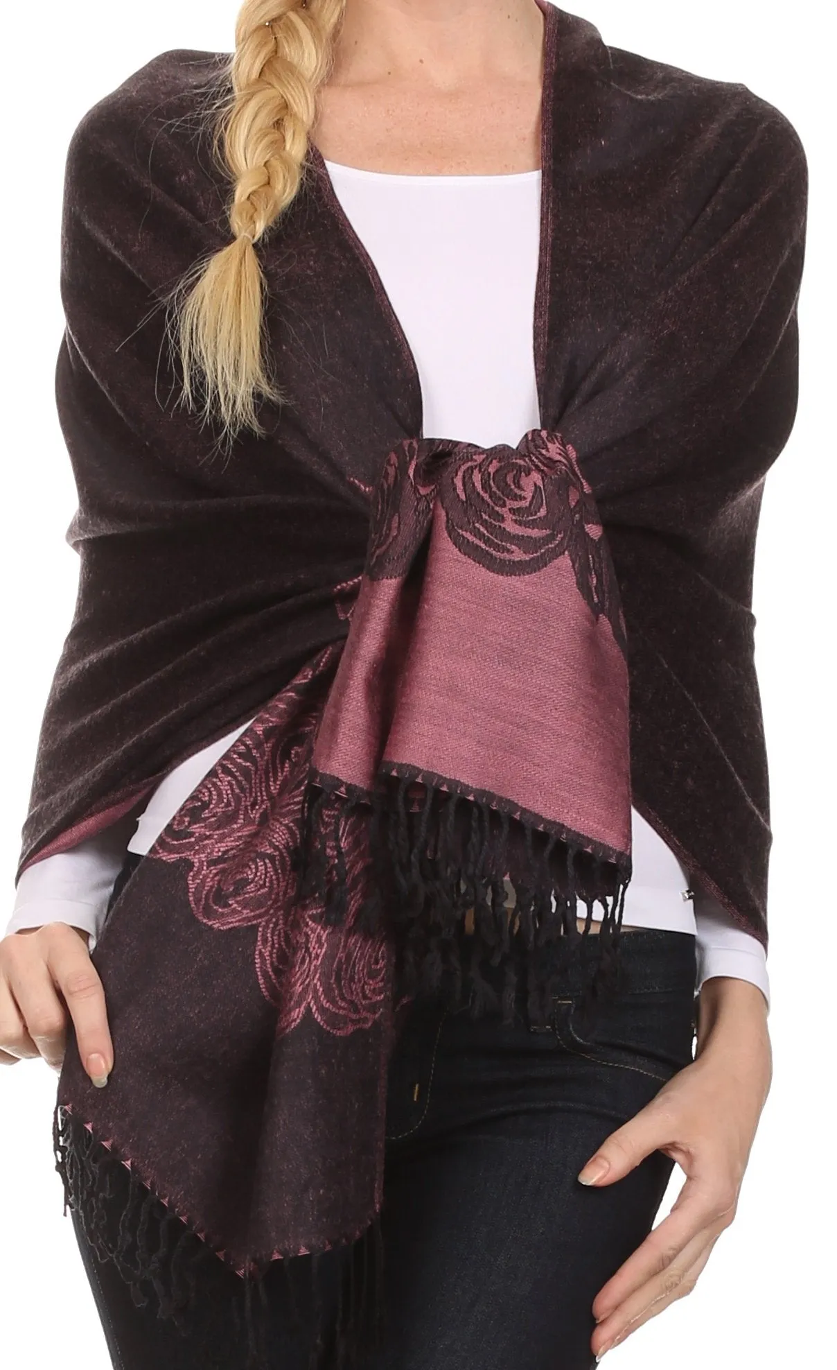 Sakkas Aubry dual colored ranunculus border soft Pashmina/ Shawl/ Wrap/ Stole