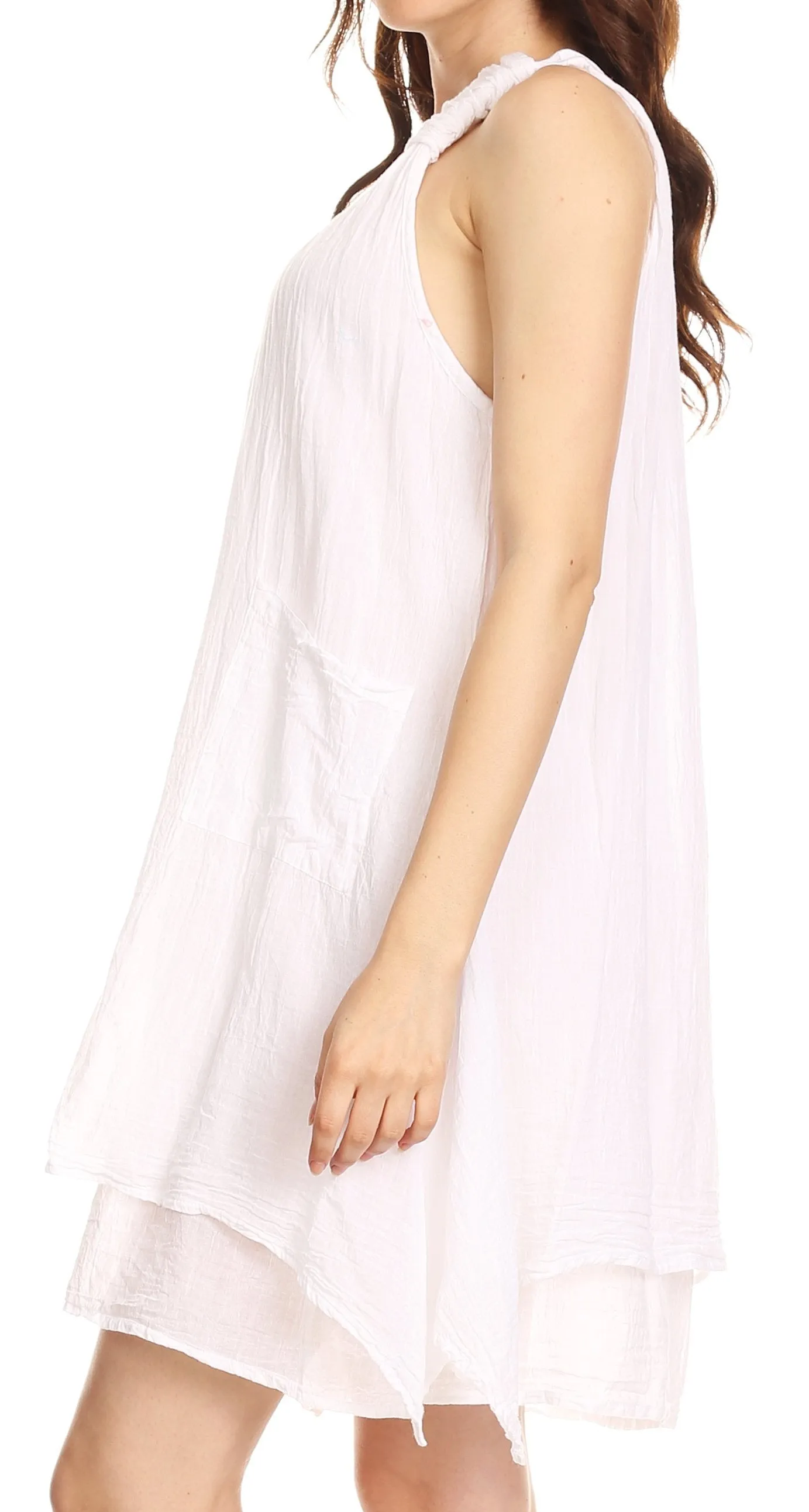 Sakkas Genna Two Layer Sleeveless Ruched Shoulder Straps Round Neck Tent Dress