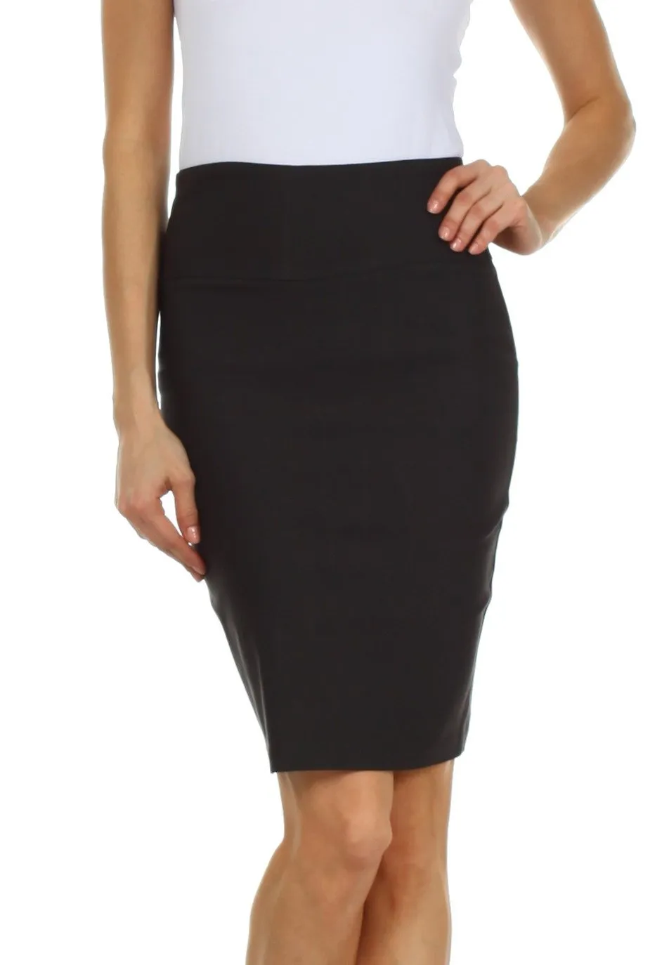 Sakkas High Waist Stretch Pencil Skirt with Rear Bow Accent