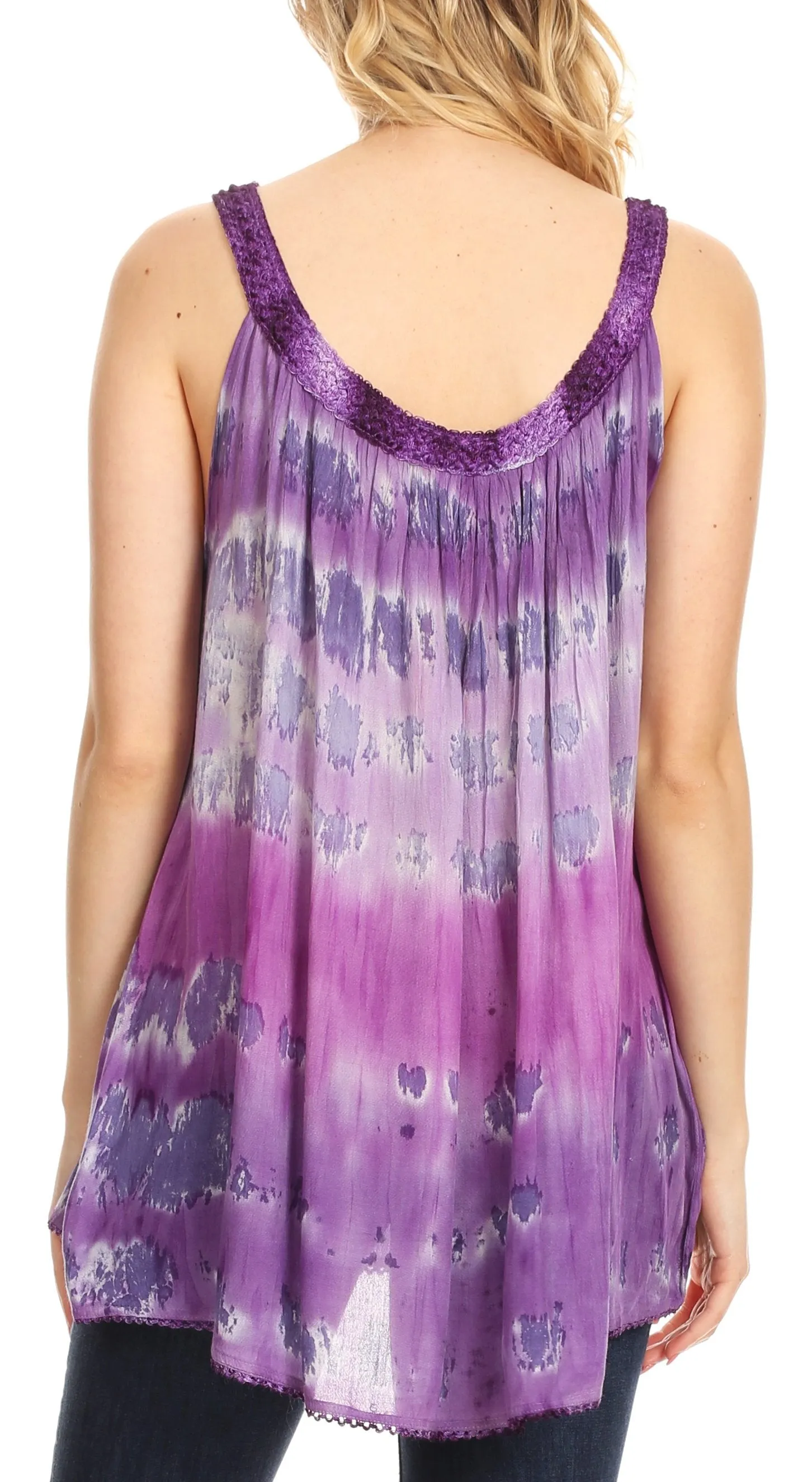 Sakkas Lidia Women's Casual Loose Batik Tie Dye Sleeveless Tank Top Blouse Tunic