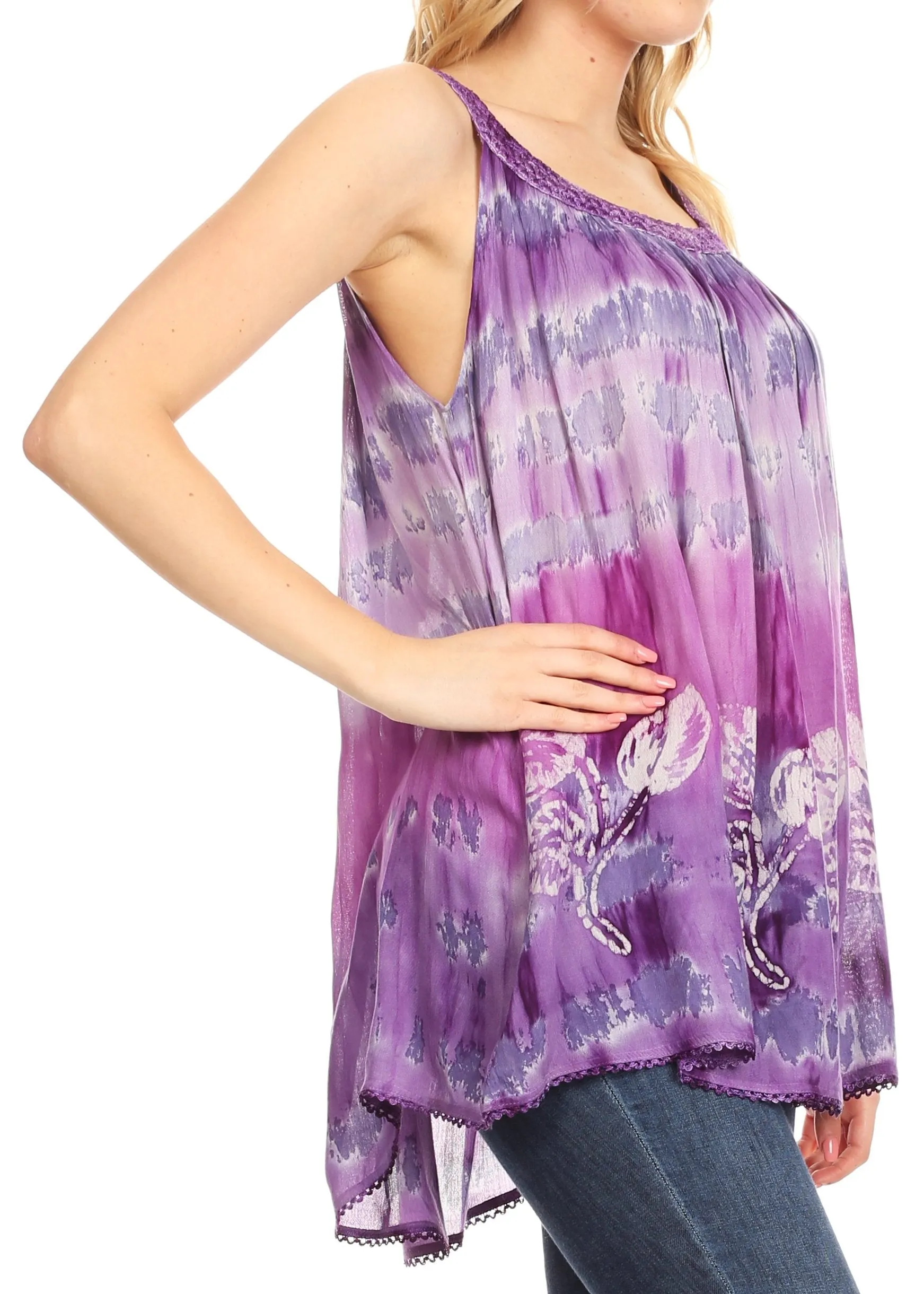 Sakkas Lidia Women's Casual Loose Batik Tie Dye Sleeveless Tank Top Blouse Tunic