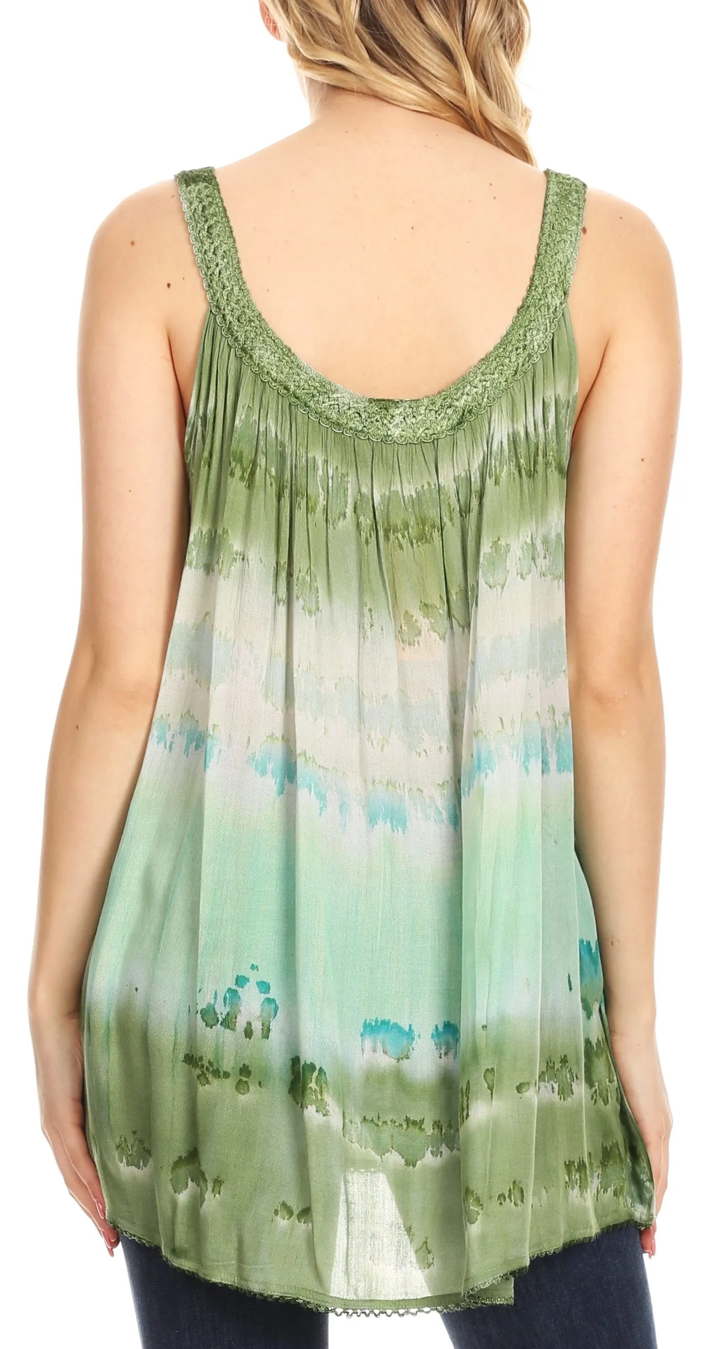 Sakkas Lidia Women's Casual Loose Batik Tie Dye Sleeveless Tank Top Blouse Tunic