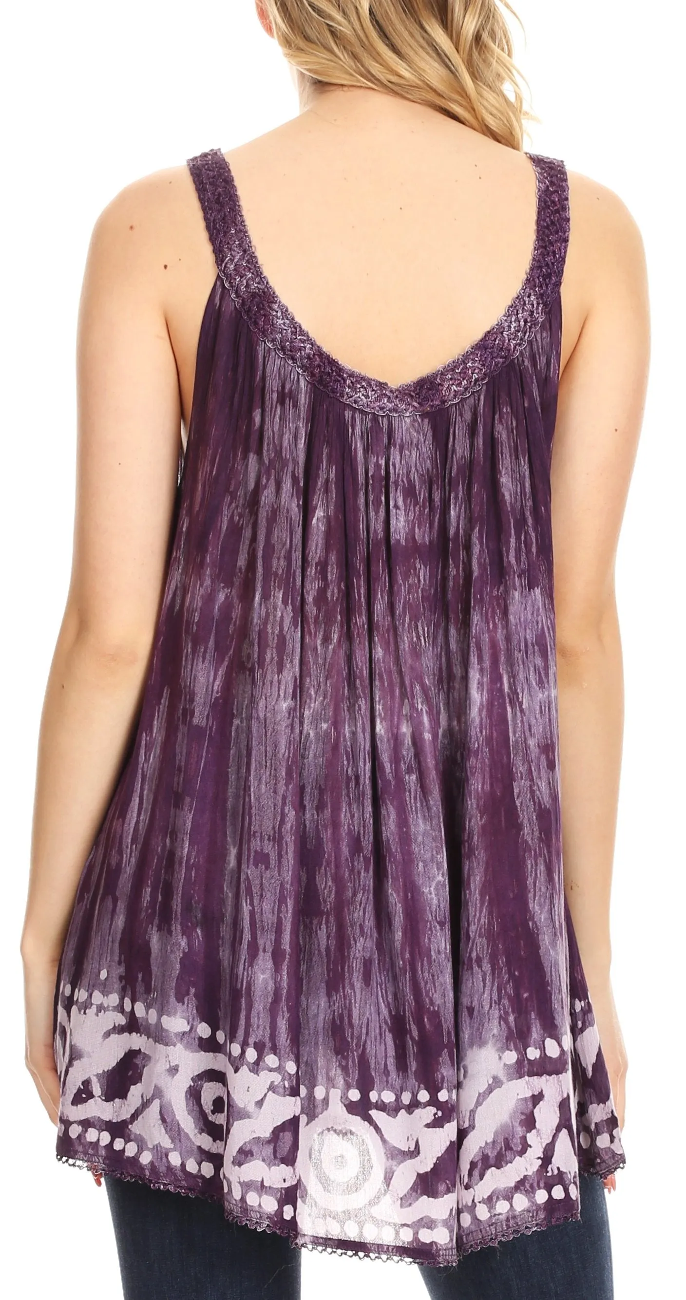 Sakkas Lidia Women's Casual Loose Batik Tie Dye Sleeveless Tank Top Blouse Tunic