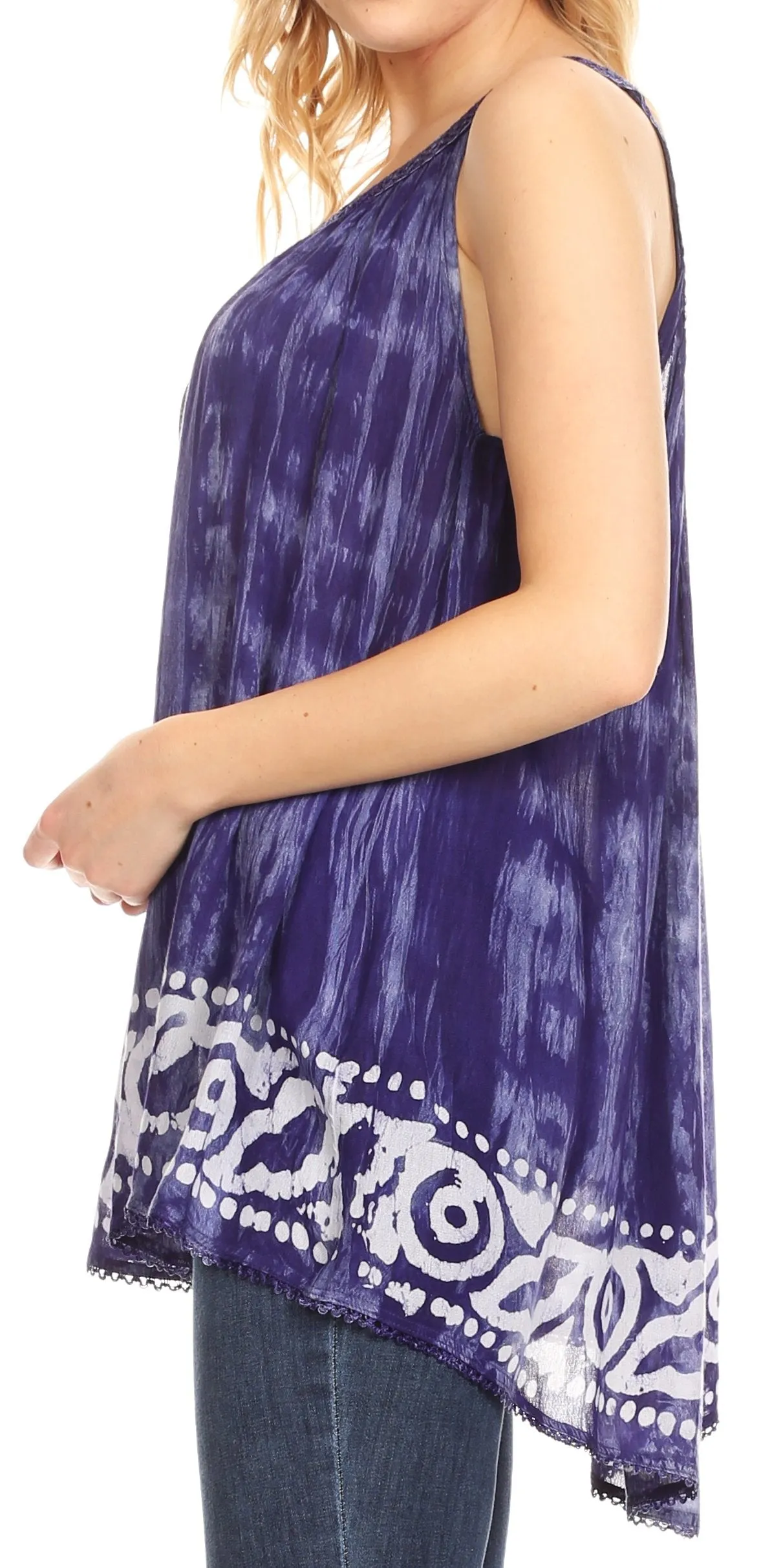 Sakkas Lidia Women's Casual Loose Batik Tie Dye Sleeveless Tank Top Blouse Tunic