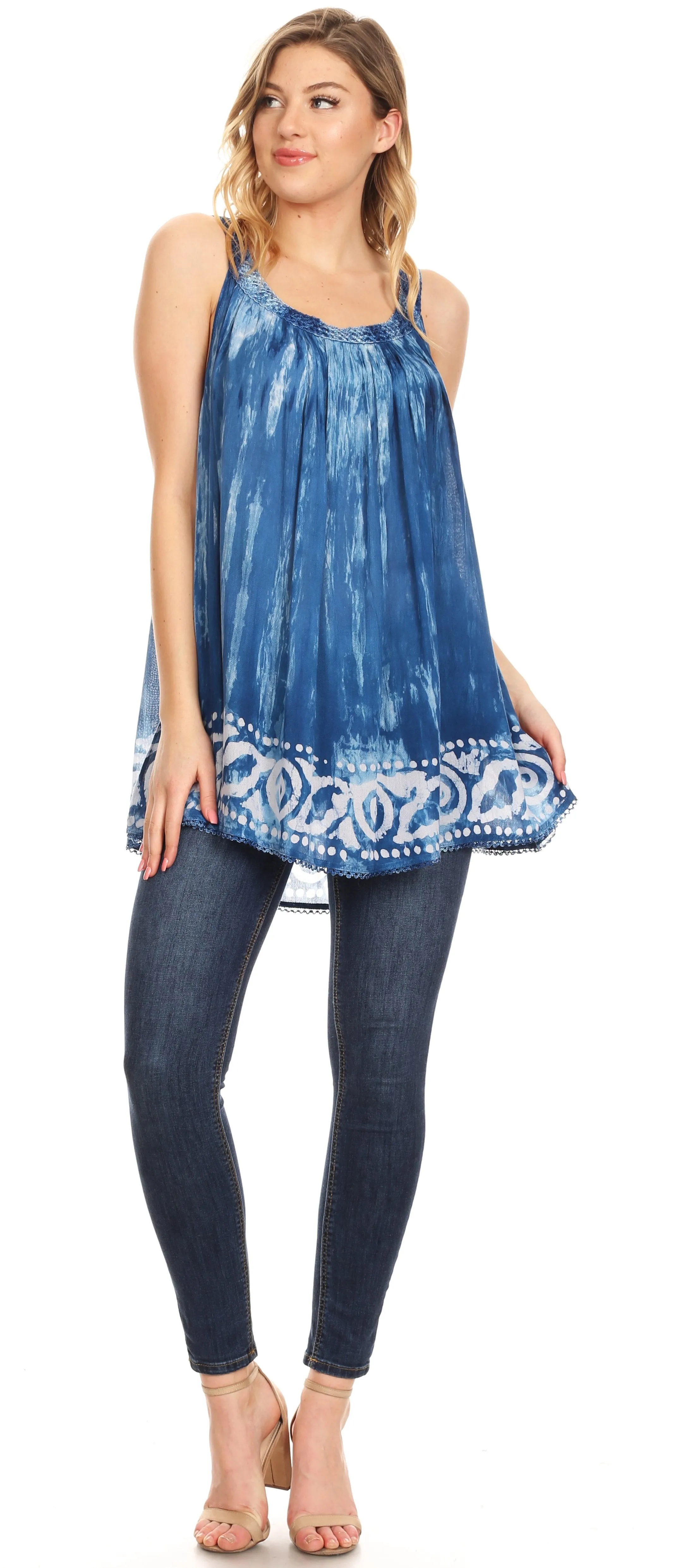 Sakkas Lidia Women's Casual Loose Batik Tie Dye Sleeveless Tank Top Blouse Tunic