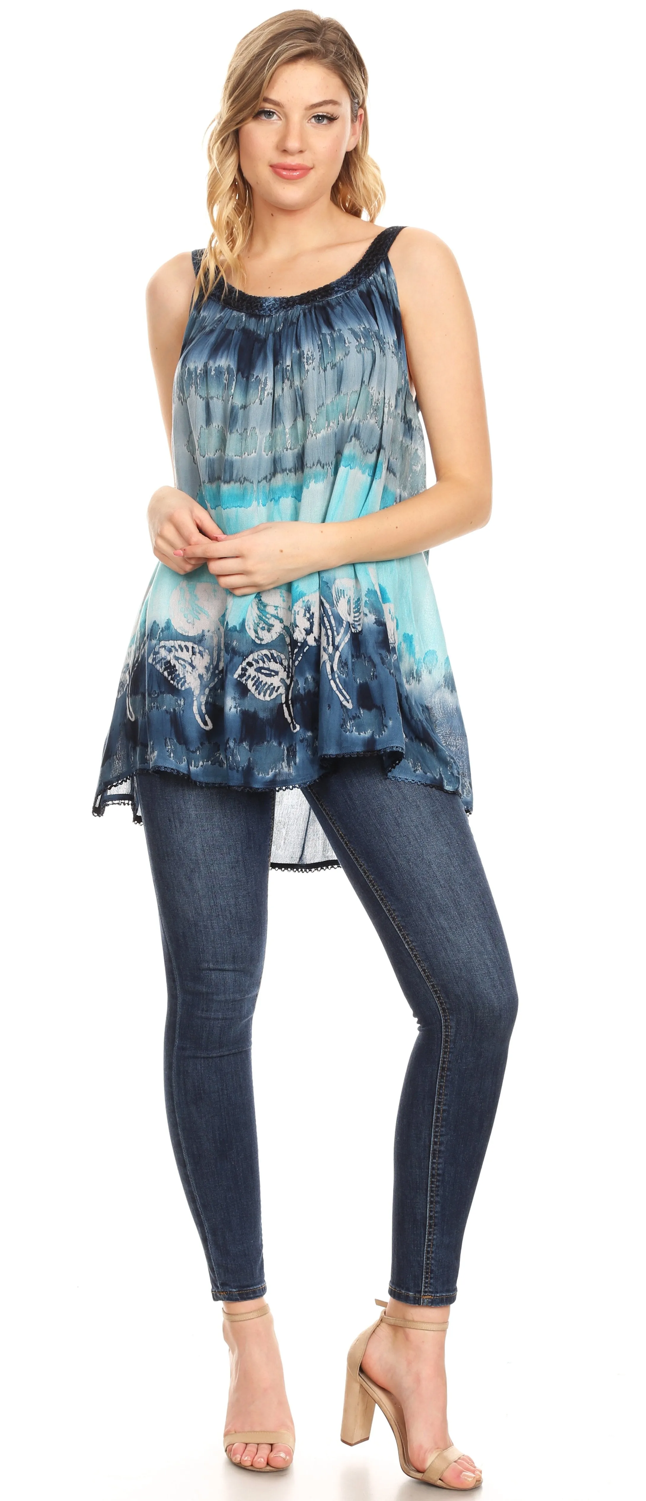 Sakkas Lidia Women's Casual Loose Batik Tie Dye Sleeveless Tank Top Blouse Tunic