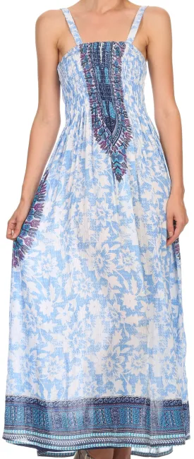 Sakkas Lina Smocked Bust Adjustable Strap Long Dress