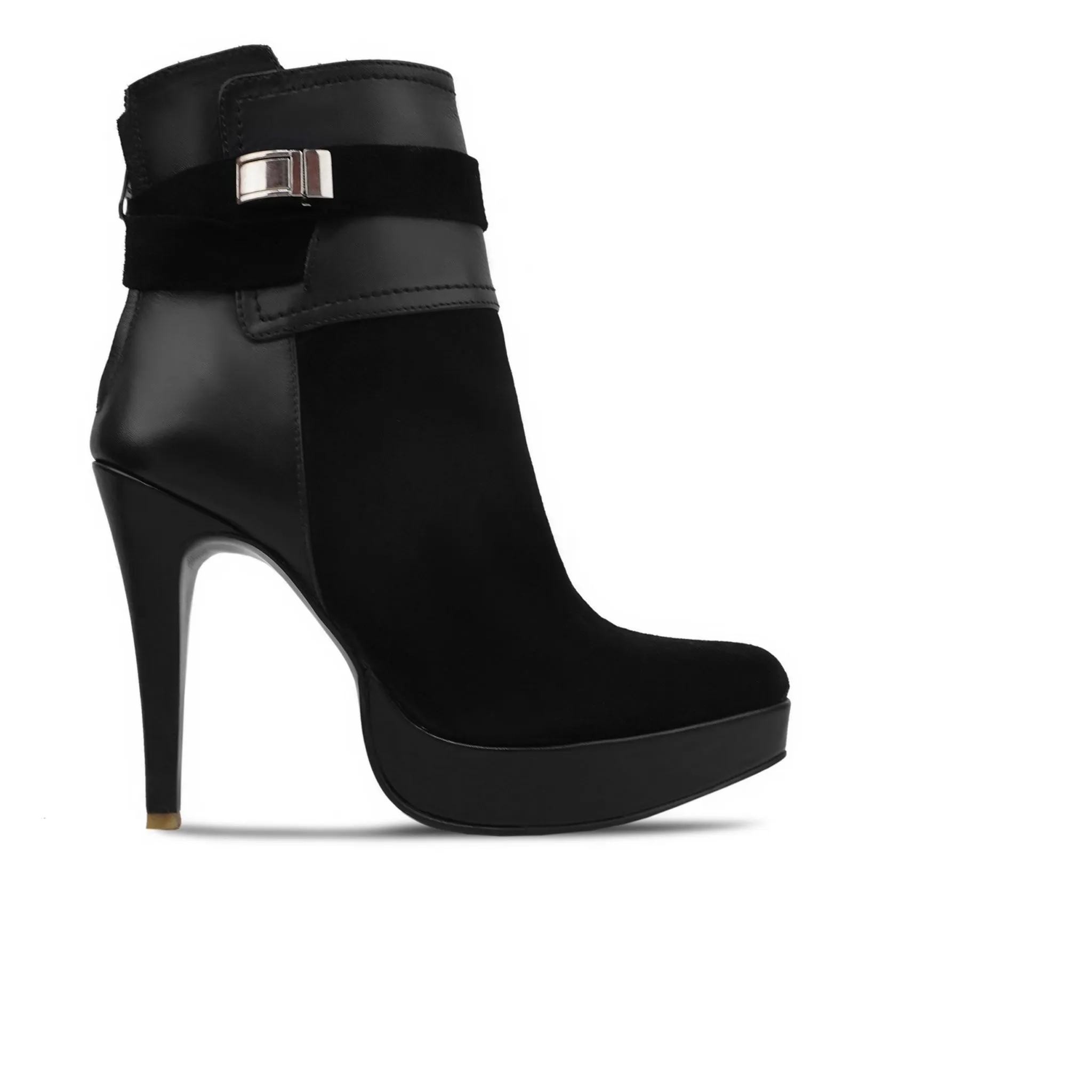 Selnica - Ladies Black Calf Leather and Kid Suede Heels