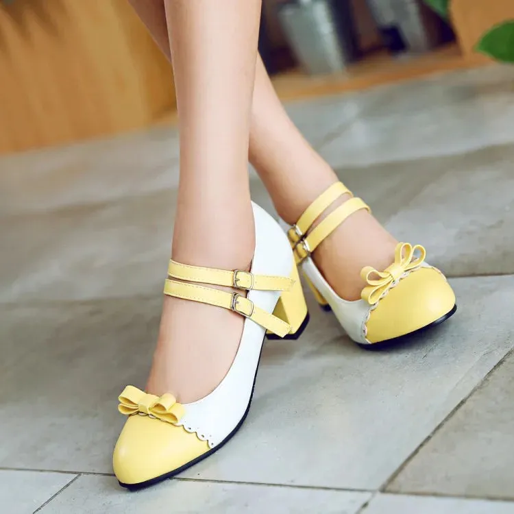 Sohiwoo Japanese Sweet Lolita Women's Shoes Round Head Heel Student Bow Shoes thick heel women shoes cosplay loli Sweet lolita shoes