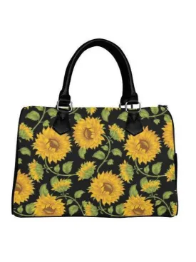 SUNFLOWERS BLACK Barrel Type Handbag