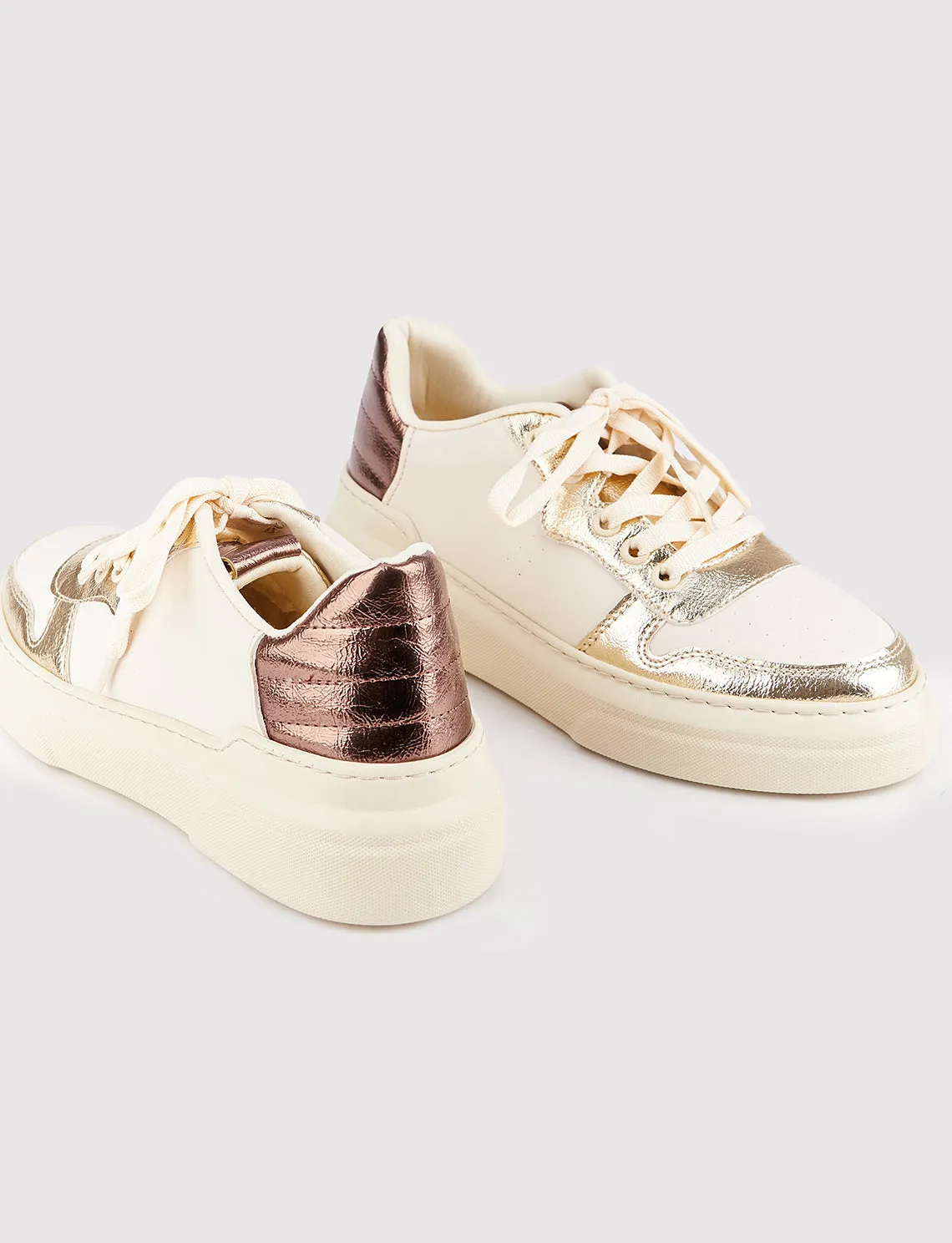 Women Beige Color Panel Sneakers