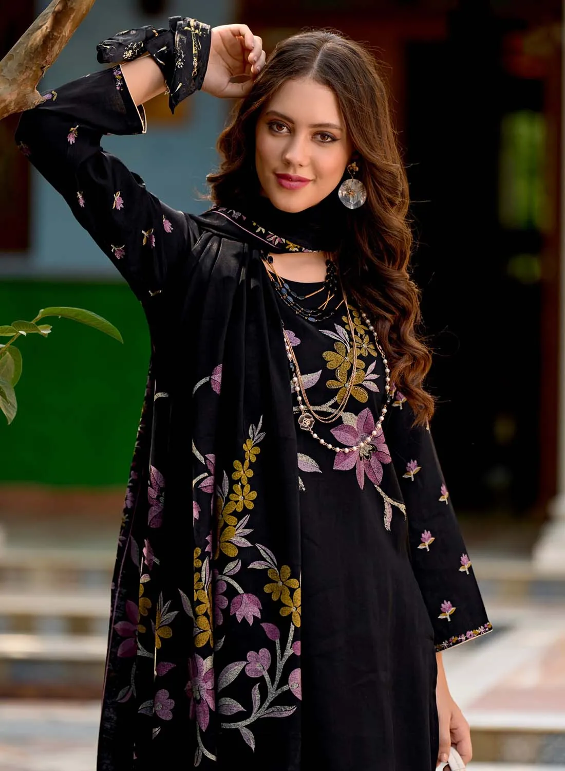 Women's Party Wear Black Pure Muslin Unstitched Salwar Suit Material