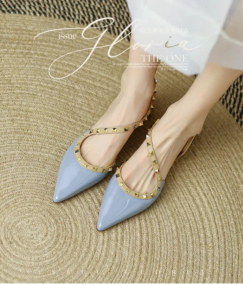 Women's Shoes New Design Rivets Flat Heel Gentle Style Vintage Style Minimalist Style Triple Blue Free shipping